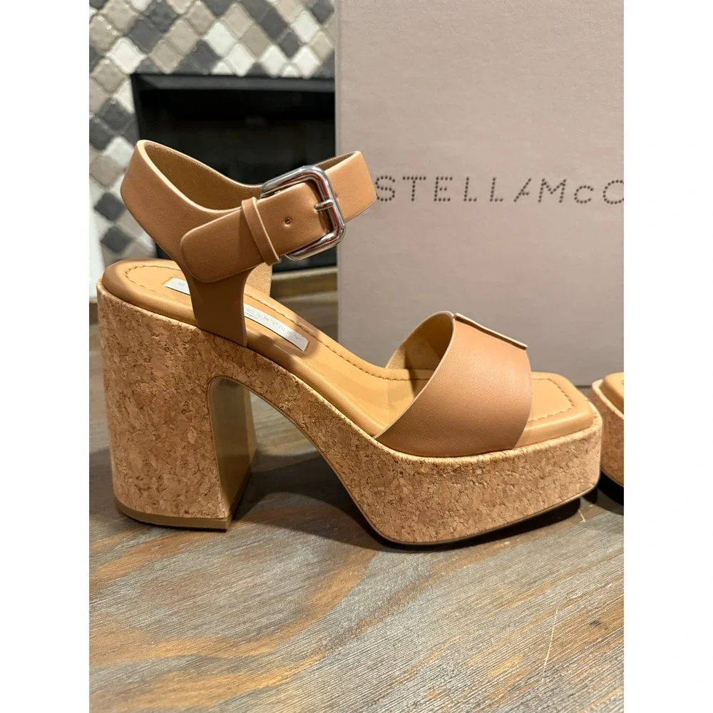 Stella McCartney Skyla Platform Sandals VEGEA Vegan Cork Heel 38.5 9.5 NIB‎